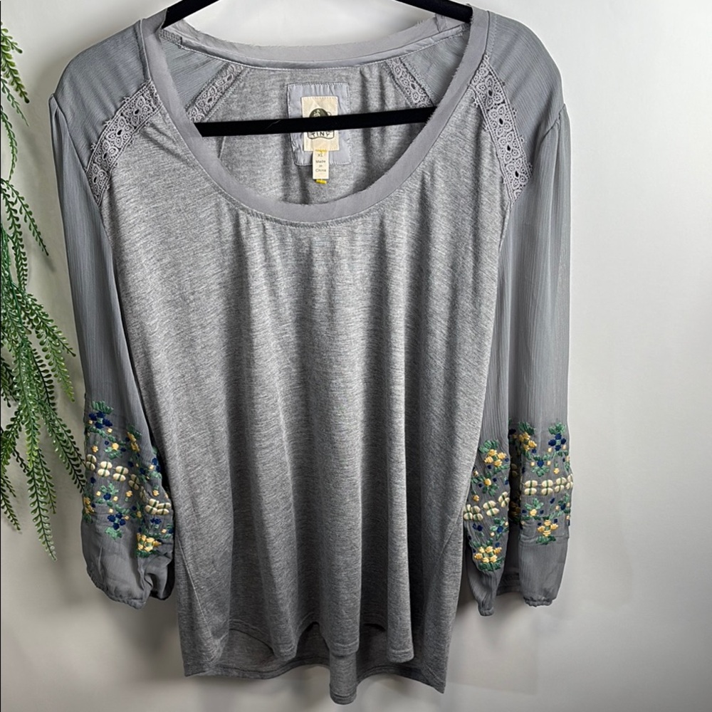 Silver Gray Relaxed Embellished Blouse
